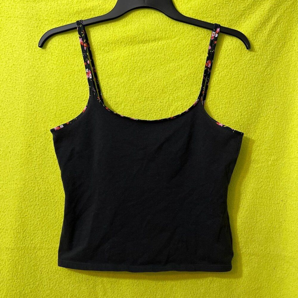 Vintage VS PINK Crop Tank Top Cami Victoria’s Secret 2003 M Black Floral